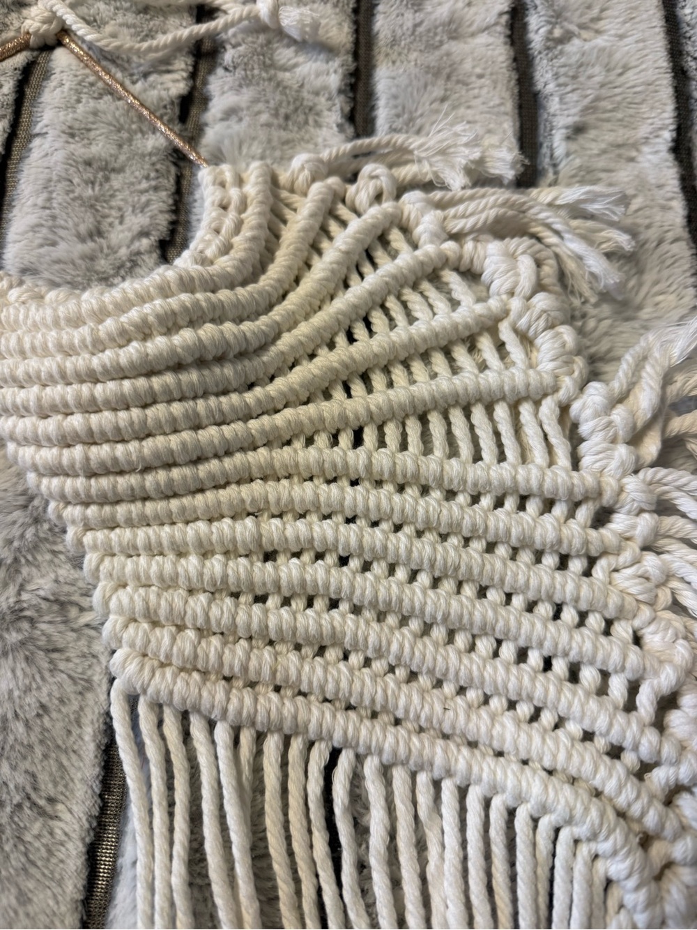 Boho Macramé Fringe Wall Hanging - Cream - Picture 2 of 4